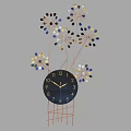 Decorative Black Clock With Floral Metal Frame Gold Blue White Artistic Design