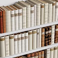 Books with Different Colored Spines Neatly Arranged on Shelves
