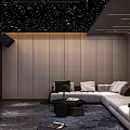 Modern Home Theater Room Interior With Starry Ceiling Gray Walls Curved Lines And Large Screen