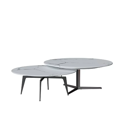 Modern Circular Coffee Tables With White Marble Top And Black Metal Legs Design 3d model