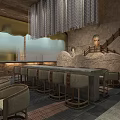 Traditional Cave Style Restaurant Interior With Murals Bar Counter Modern Design And Wooden Furniture