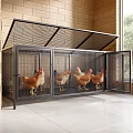 Spacious Metal Pet Cage With Wire Mesh Design Open Top And Chickens Inside