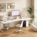 Modern Office Desk With Computer Monitor Desk Lamp White Chair Cork Boards And Green Plant