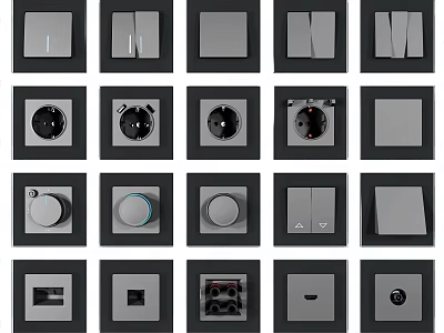 Modern Switch Panels with Various Switches Sockets and Dimmers for Home Use 3d model