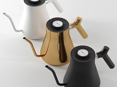 Modern Sleek Teapots In White Gold And Black With Sleek Spout Handle And Dial Lid 3d model