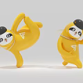 Yellow Sloth Dolls With Black Hats And Chain Accessories In Dynamic Dancing Poses