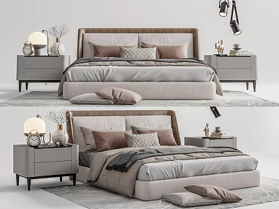 Modern Double Bed Interior Featuring Bedside Tables Decorative Pillows Throw Blankets And Lamps 3d model