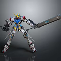 Futuristic Mecha Robot Character With Yellow Horn Blue Red Details And Large Sword