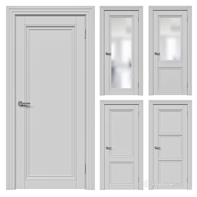Modern White Hinged Doors With Glass Panels And Simple Handles For Interior Design 3d model 