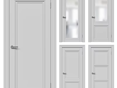 Modern White Hinged Doors With Glass Panels And Simple Handles For Interior Design 3d model