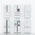 Various Modern White Refrigerators With Different Styles Displayed On Clean Background 3d model