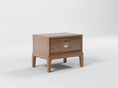 Minimalist Modern Wooden Nightstand With Drawer And Round Metal Handle 3d model