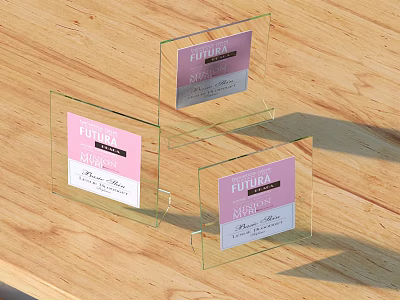 Transparent Acrylic Business Card Holders For FUTURA Stationery On Wooden Tabletop 3d model