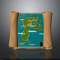 Vintage Scroll Map Design With Green Island Blue Ocean Clouds Yellow Marker And Anchor Icon