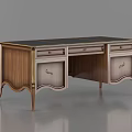 Elegant Wooden Desk With Curved Legs Metal Accents And Storage Drawers