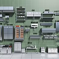 Commercial Catering Kitchen Equipment With Stainless Steel Cabinets And Workstations