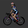 Woman Riding Road Bicycle Wearing Helmet And Blue Cycling Jersey