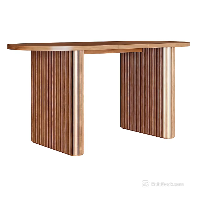 Modern Solid Wood Dining Table With Sleek Column Legs And Natural Finish 3d model 
