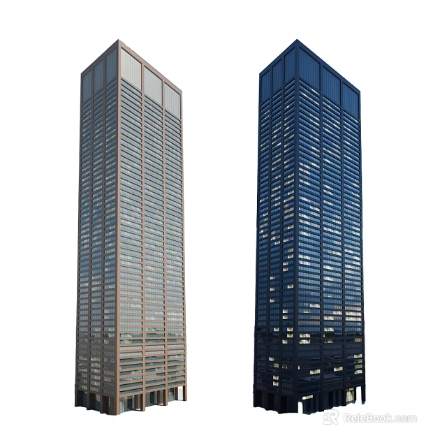 Modern High Rise Office Buildings With Glass Facades And Different Color Exteriors 3d model 