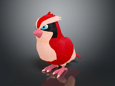 Cute Game or Movie Character Bird with Red White Feathers Blue Eyes and Pink Beak 3d model