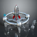 Silver Rocket With Circular Ring Structure And Spherical Components For Space Exploration