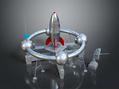 Silver Rocket With Circular Ring Structure And Spherical Components For Space Exploration 3d model