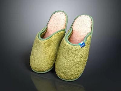 Green Fluffy Slippers With Pink Inner Soft Fleece Material For Comfortable Wear 3d model