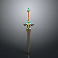 Ornate Decorative Sword With Red Hilt Golden Guard And Blue Gemstones