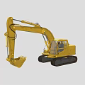 Yellow Tracked Excavator With Front Bucket And Operator Cab In Construction 3d model