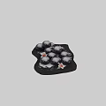 Purple Dessert Balls With Powdered Surface On Black Stone Platter And Flowers