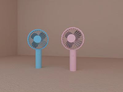 Portable Handheld Air Cooling Fans in Blue and Pink with Simple Design 3d model