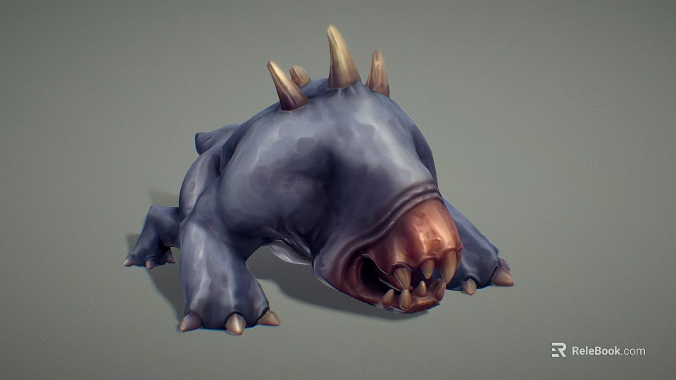 Game Movie Monster Character With Blue Skin Back Spikes And Sharp Fangs 3d model 