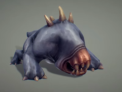 Game Movie Monster Character With Blue Skin Back Spikes And Sharp Fangs 3d model