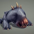 Game Movie Monster Character With Blue Skin Back Spikes And Sharp Fangs