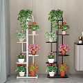 Multi Tiered Garden Plant Stands White Black With Green Flowering Plants 3d model