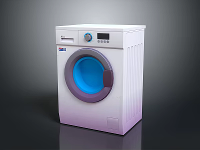 White Front Load Washing Machine with Blue Door Purple Trim and Digital Control Panel 3d model