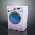 White Front Load Washing Machine with Blue Door Purple Trim and Digital Control Panel