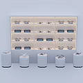 Smart Drones Showcase On Illuminated Shelves With Multiple Round Display Stands 3d model