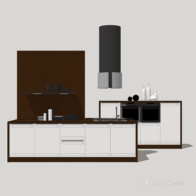 Stylish Modern Kitchen Interior Featuring White And Brown Cabinets And Countertop 3d model 