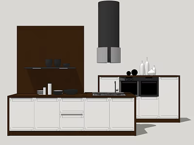 Stylish Modern Kitchen Interior Featuring White And Brown Cabinets And Countertop 3d model