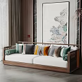 New Chinese Double Sofa Multi-Person Sofa 3d model