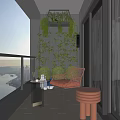 Cozy Balcony Garden With Orange Chair Green Plants Night View And Wooden Floor Design