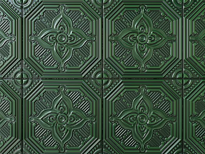 Green Hexagonal Floor Tiles With Intricate Embossed Floral Decorative Patterns 3d model