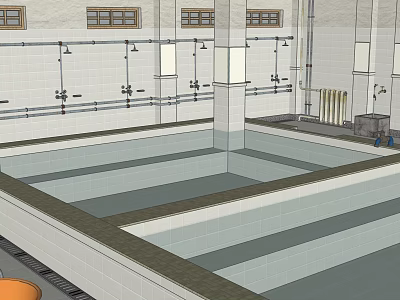 Luxury SPA Sauna Interior With Tile Walls Steam Room And Relaxation Pool 3d model