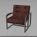 Red Leather Armchair With Button Tufted Design And Metal Frame 3d model