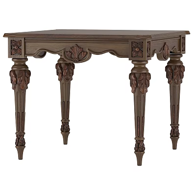 Dark Brown Wooden Desk with Ornate Carved Details and Elegant Leg Design 3d model