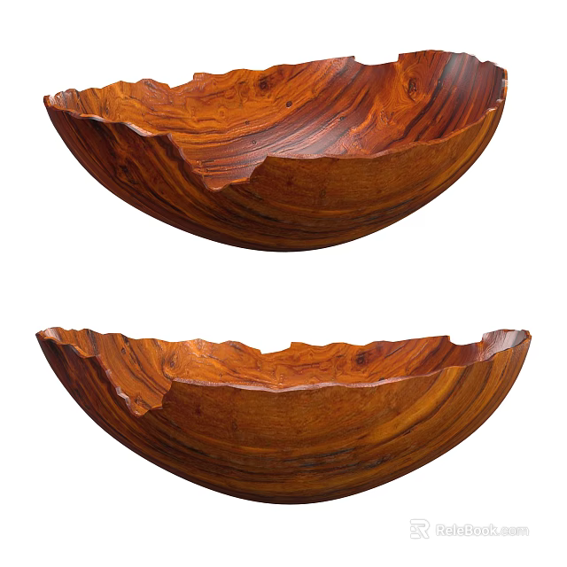 Wooden Tableware Set with Handcrafted Wavy Edge Bowls and Natural Grain 3d model 