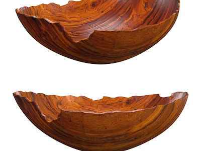 Wooden Tableware Set with Handcrafted Wavy Edge Bowls and Natural Grain 3d model