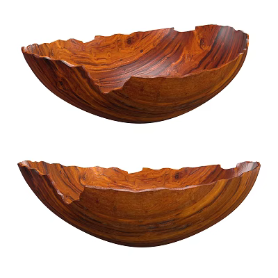 Wooden Tableware Set with Handcrafted Wavy Edge Bowls and Natural Grain 3d model