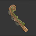 Realistic Modern Military Scene With Broken Cliff Military Trucks And Lush Greenery